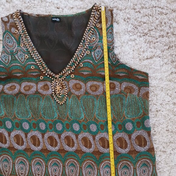 EUC Women's Rafaella Brown Sleeveless Beaded Bohemian Style Top Green Beige Sz L - Picture 9 of 9